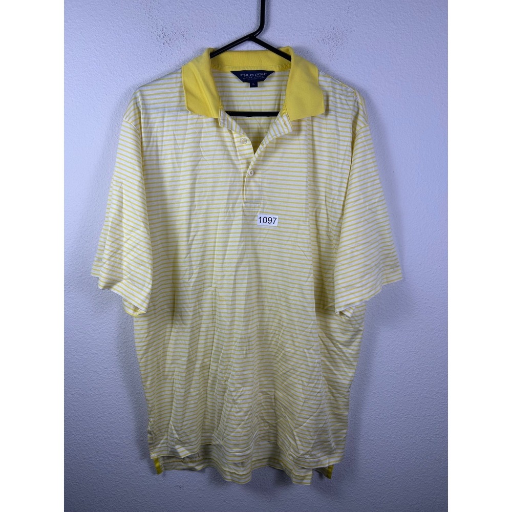 Polo Ralph Lauren Golf Shirt Mens Large Yellow White Striped Pima Cotton Polo